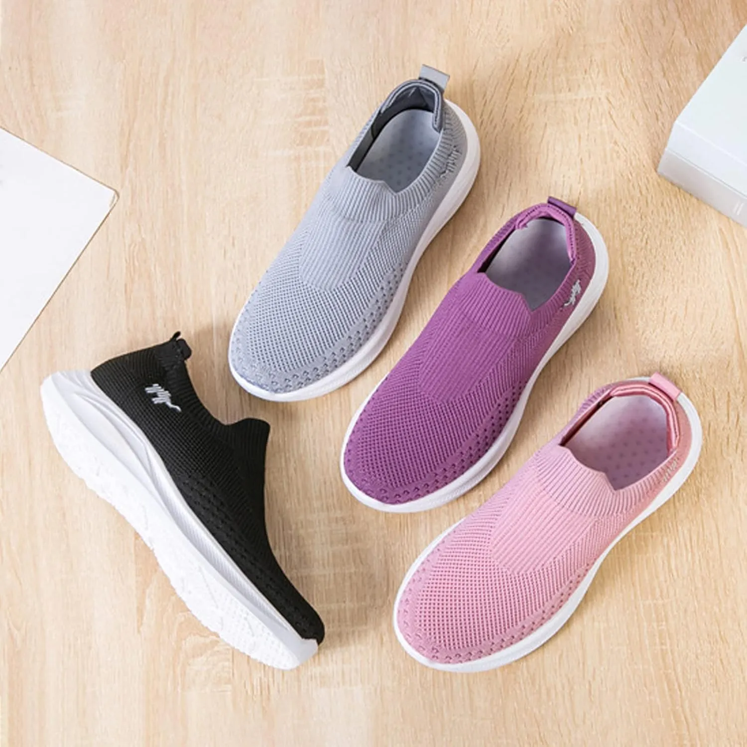 AngryMonkey Women Breathable Orthopedic Sneakers Slip On Walking Shoes,Comfort Mesh Non-Slip Lightweight Cushion Diabetic Shoes Slip On Sneakers