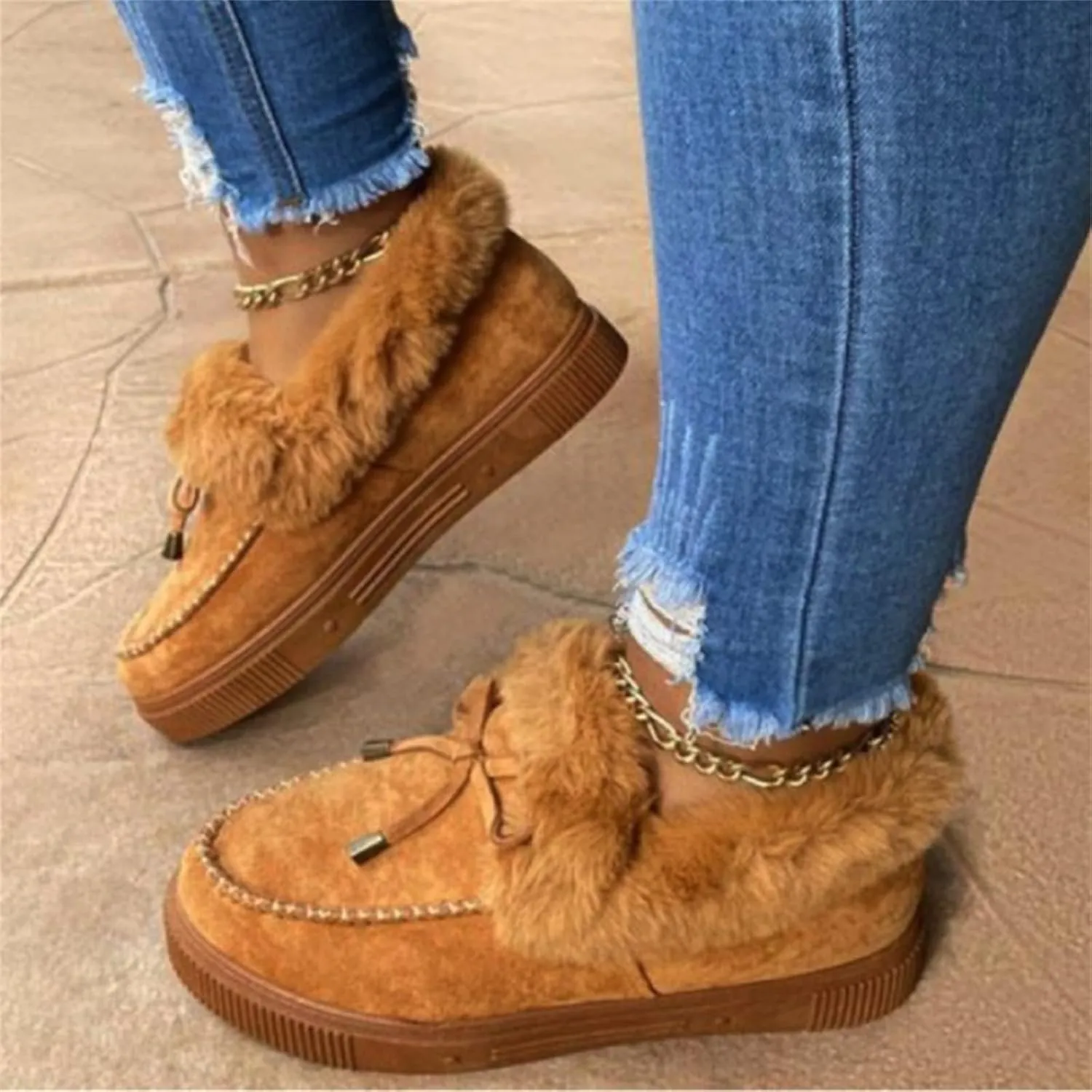 Ankle Boots For Women Comfy Casual Slip-on Warm Loafers Shoes Fur-Lined Comfortable Lightweight Winter Snow Boots