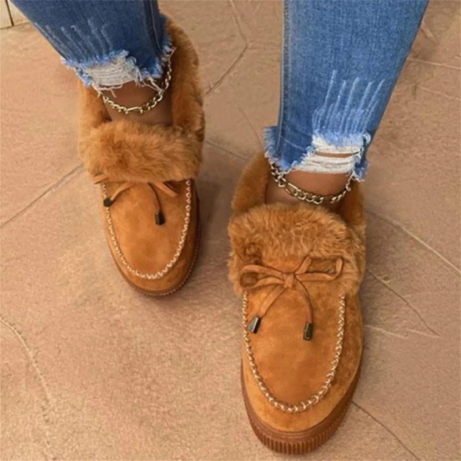 Ankle Boots For Women Comfy Casual Slip-on Warm Loafers Shoes Fur-Lined Comfortable Lightweight Winter Snow Boots