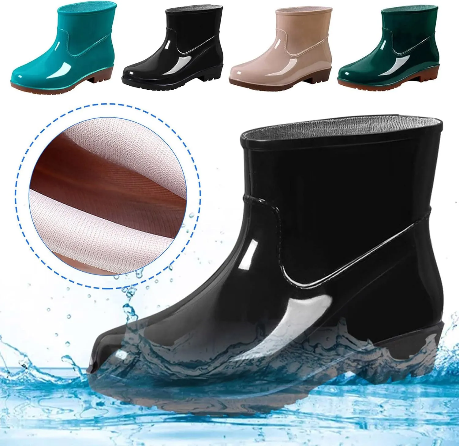 Ankle Rain Boots for Women, Women's Short Ankle Rain Boots Waterproof Wide Calf Garden Shoes Lightweight Anti-Slipping Rubber Shoes