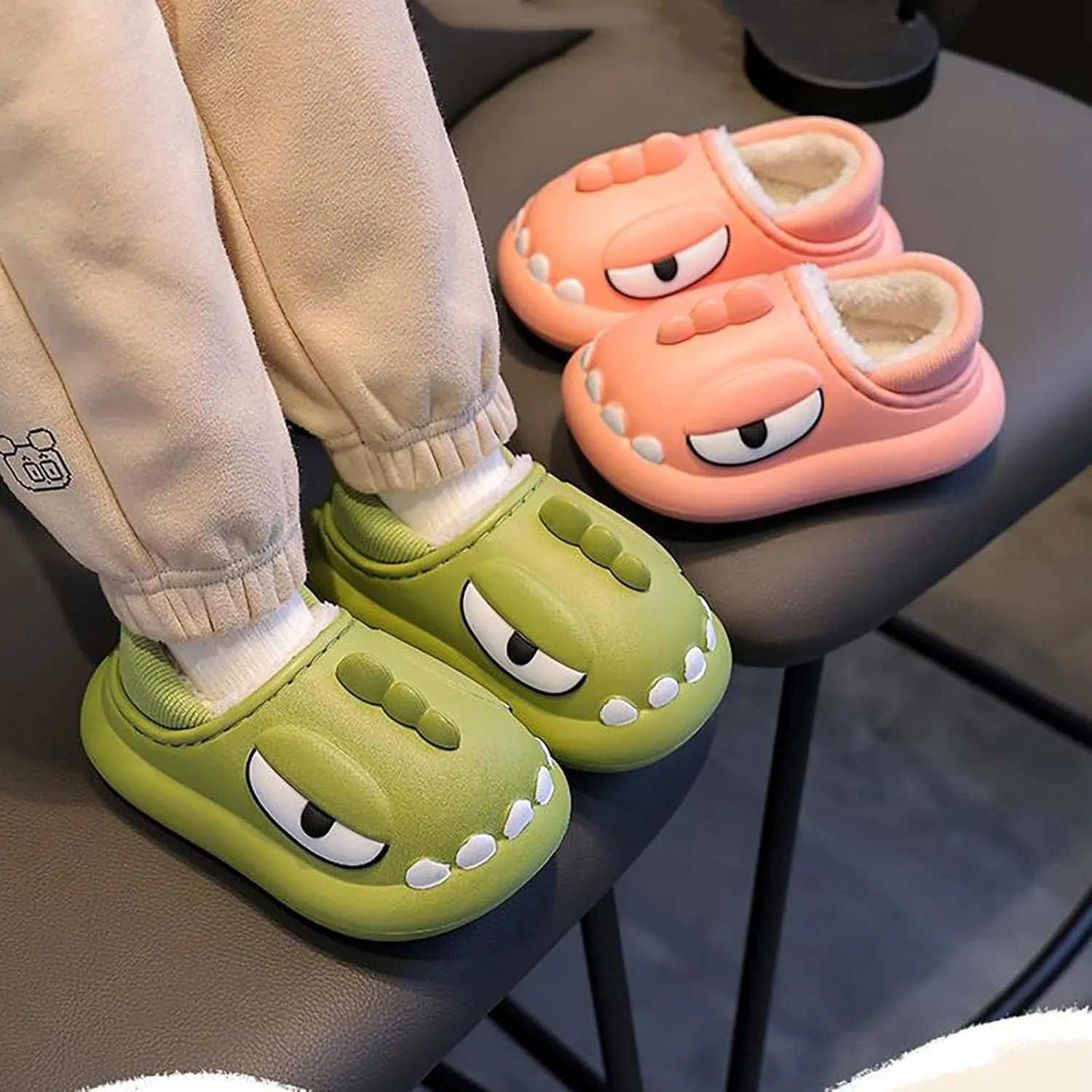 ??artoon Dinosaur Fuzzy Slippers For Boys Baby Memory Foam Ankle Shoes Toddler Infant House Non Slip Comfy Shoes Cotton