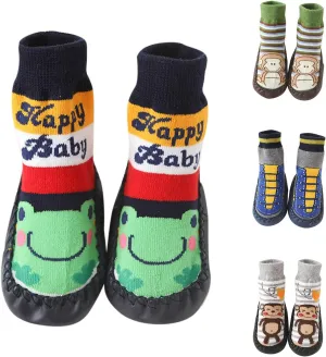 Baby Boys Girls Sock Shoes Kids Low Heel Anmial Prints Knit Cotton Shoes Indoor Floor Shoes Anti Slip Flat Elastic Booties