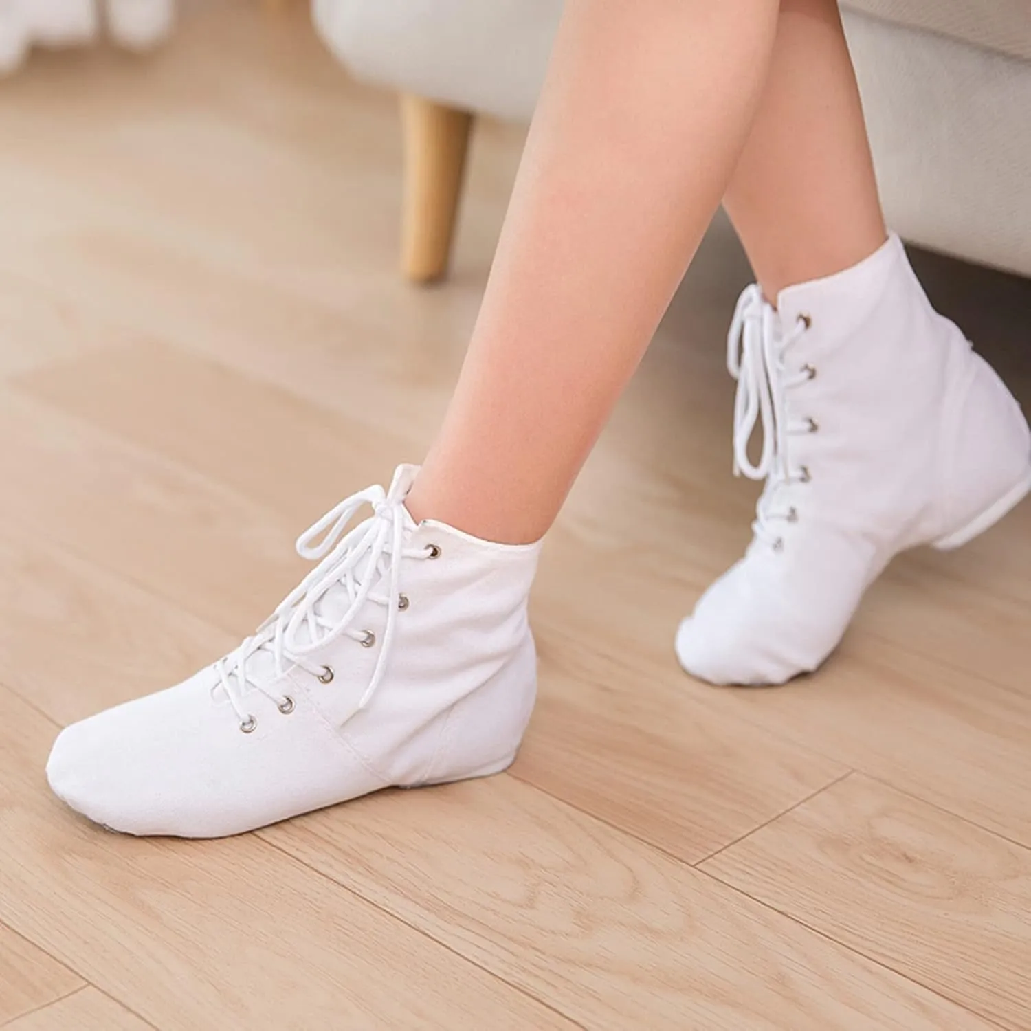 Big Girls Ballet Shoes High Top Lace up Performance Indoor Yoga Dance Shoes Girls Stretch Split Sole Canvas Shoes