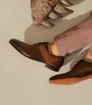 Brown and Tan Leather Dino Print Lace Up Oxfords - SS23