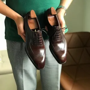 Brown Leather Avignon Wingtip Oxford Shoes - AW24