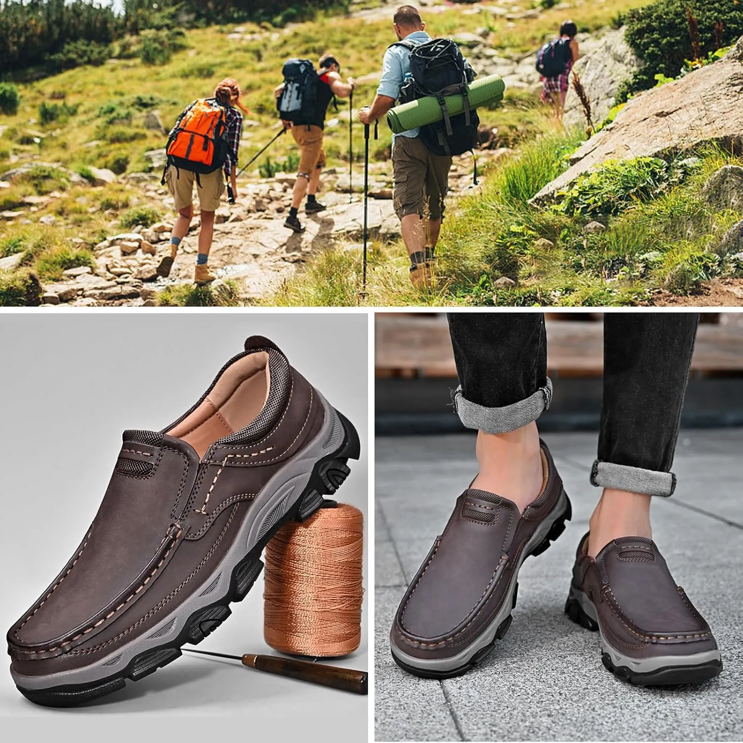 bumuam Men's Comfortable Waterproof Orthopedic Walking Shoes, Slip on Shoes for Men Work Loafers, Outdoor Non-Slip Sneakers, for Travel, Camping, Running