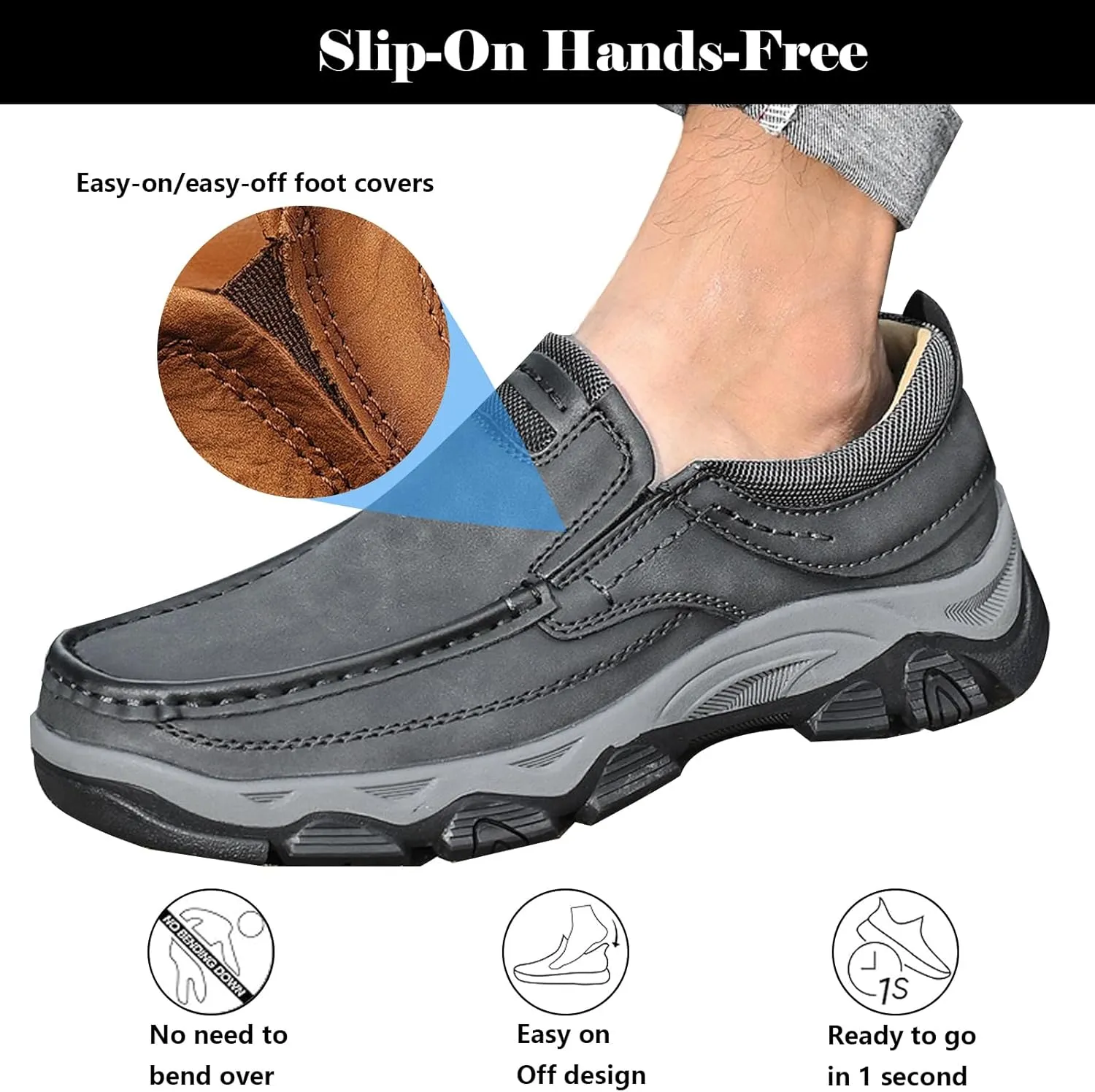 bumuam Men's Comfortable Waterproof Orthopedic Walking Shoes, Slip on Shoes for Men Work Loafers, Outdoor Non-Slip Sneakers, for Travel, Camping, Running