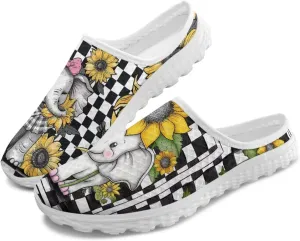 Checkerboard Womens Slip On Clogs Mules Slip-On Walking Yoga Shoes Breathable Mesh Slippers Garden Loafers