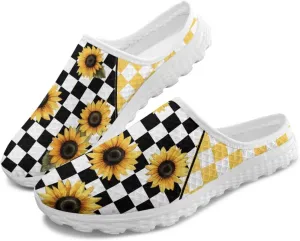 Checkerboard Womens Slip On Clogs Mules Slip-On Walking Yoga Shoes Breathable Mesh Slippers Garden Loafers