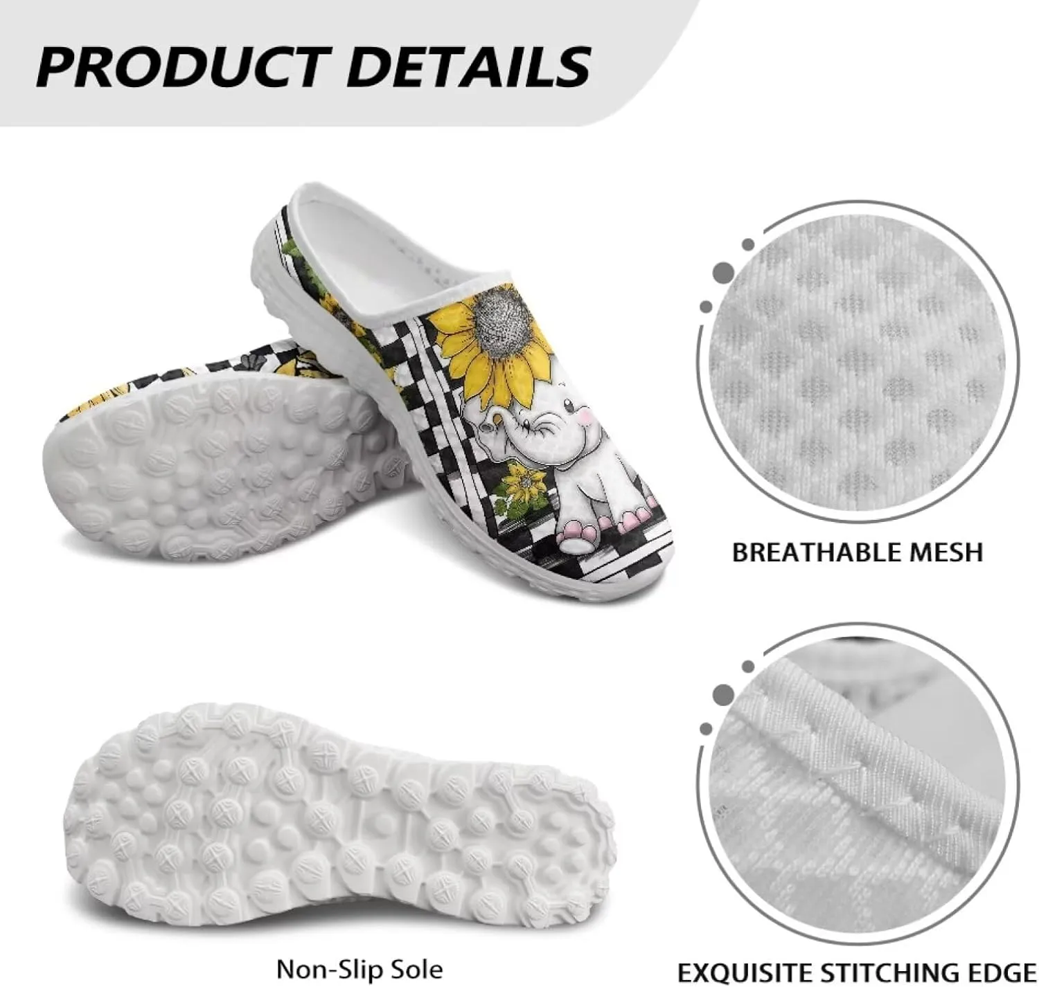 Checkerboard Womens Slip On Clogs Mules Slip-On Walking Yoga Shoes Breathable Mesh Slippers Garden Loafers