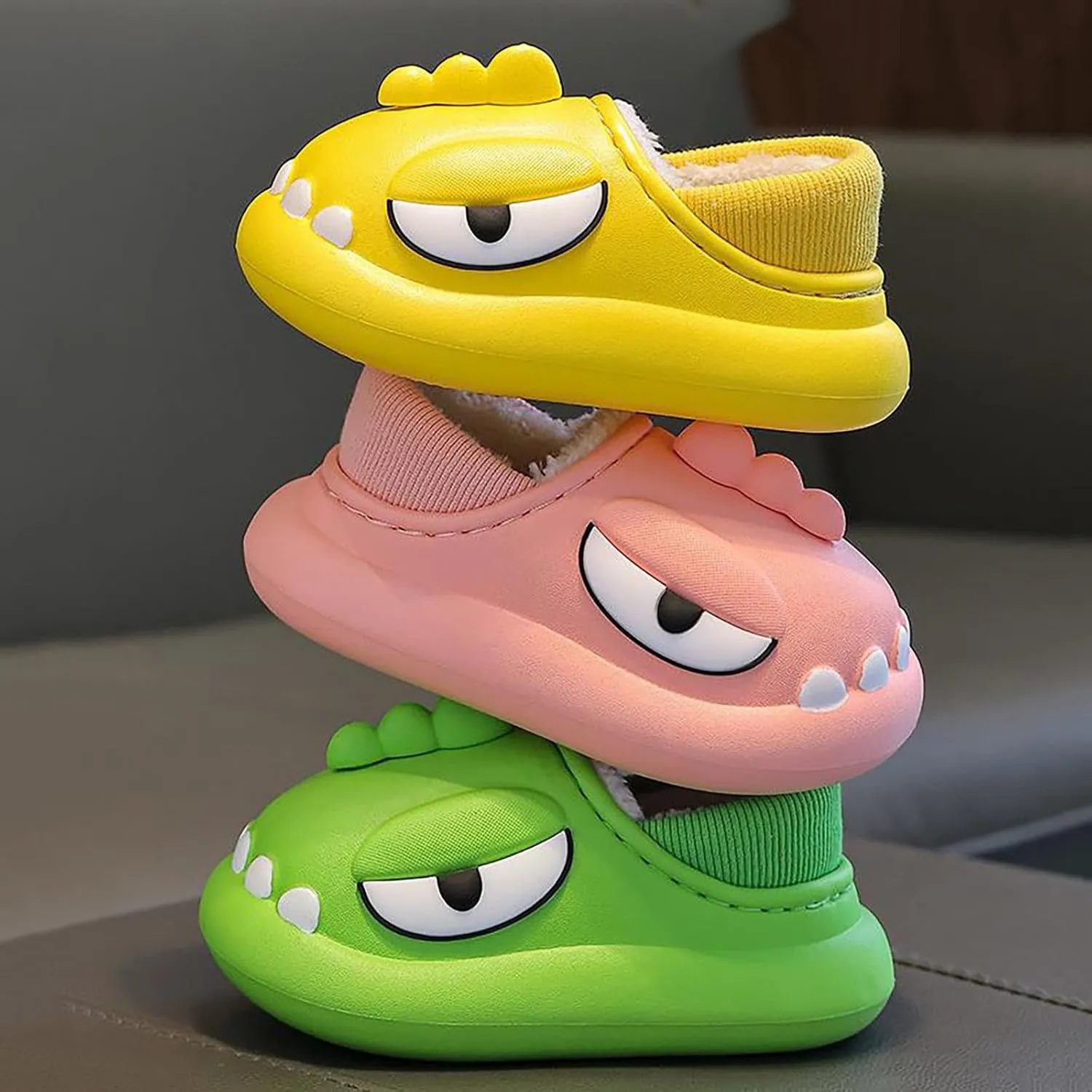 Children's Dinosaur Cotton Slippers Kids Winter Water Proof Cozy Warm Plush Non-Slip Cute Kids Slippers Boys Size 11