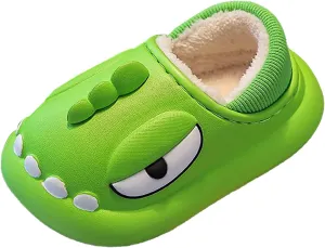 Children's Dinosaur Cotton Slippers Kids Winter Water Proof Cozy Warm Plush Non-Slip Cute Kids Slippers Boys Size 11