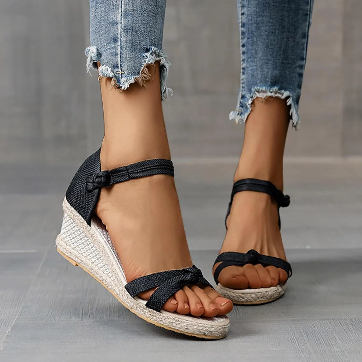 Dressy Open Toe Sandals Platform Wedge with Cushioned Insole and Ankle Strap Buckle,Strappy Comfortable Summer Orthopedic Flat Arch Support Casual Strappy Espadrille Walking Slippers