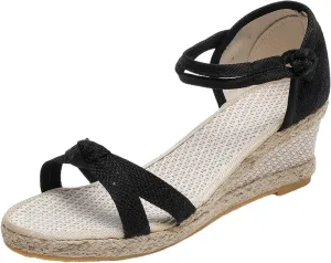 Dressy Open Toe Sandals Platform Wedge with Cushioned Insole and Ankle Strap Buckle,Strappy Comfortable Summer Orthopedic Flat Arch Support Casual Strappy Espadrille Walking Slippers
