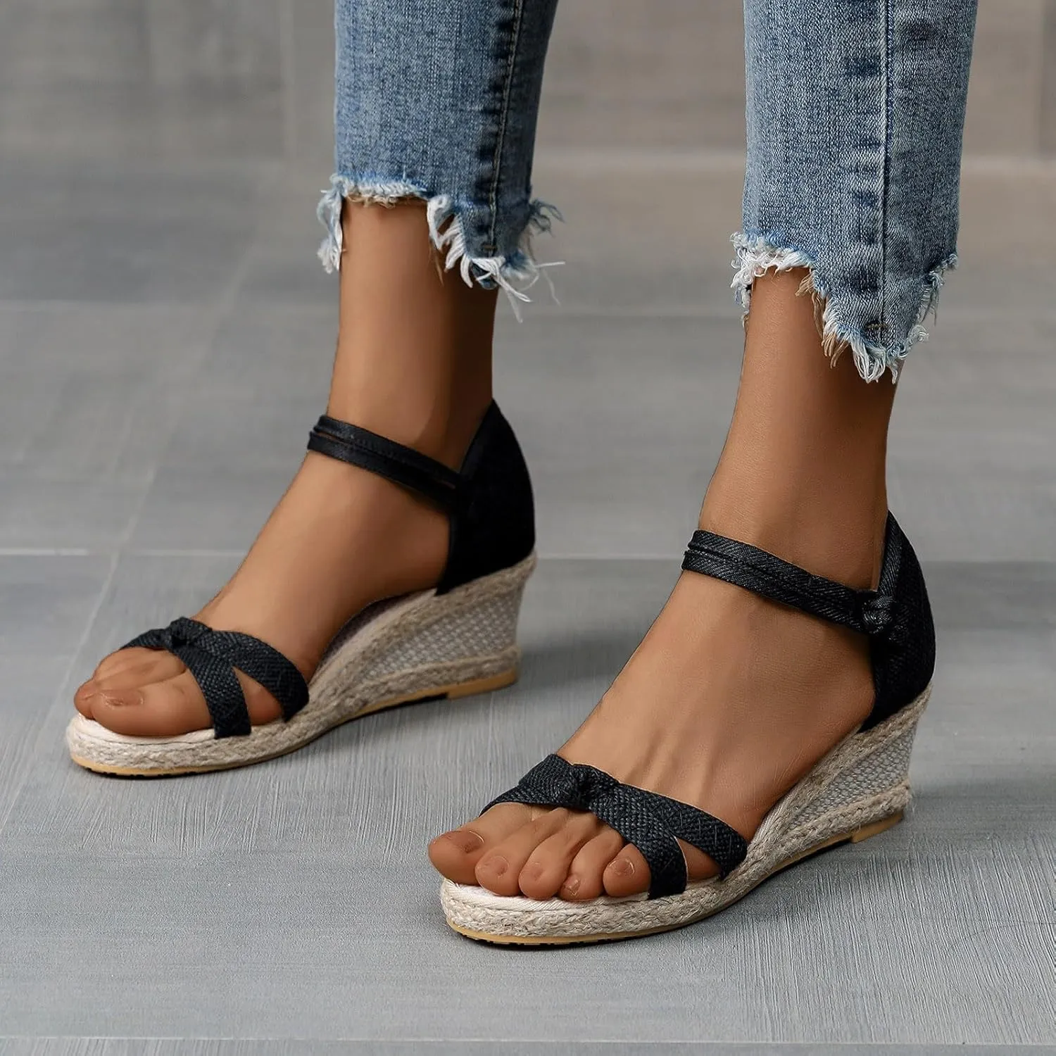 Dressy Open Toe Sandals Platform Wedge with Cushioned Insole and Ankle Strap Buckle,Strappy Comfortable Summer Orthopedic Flat Arch Support Casual Strappy Espadrille Walking Slippers