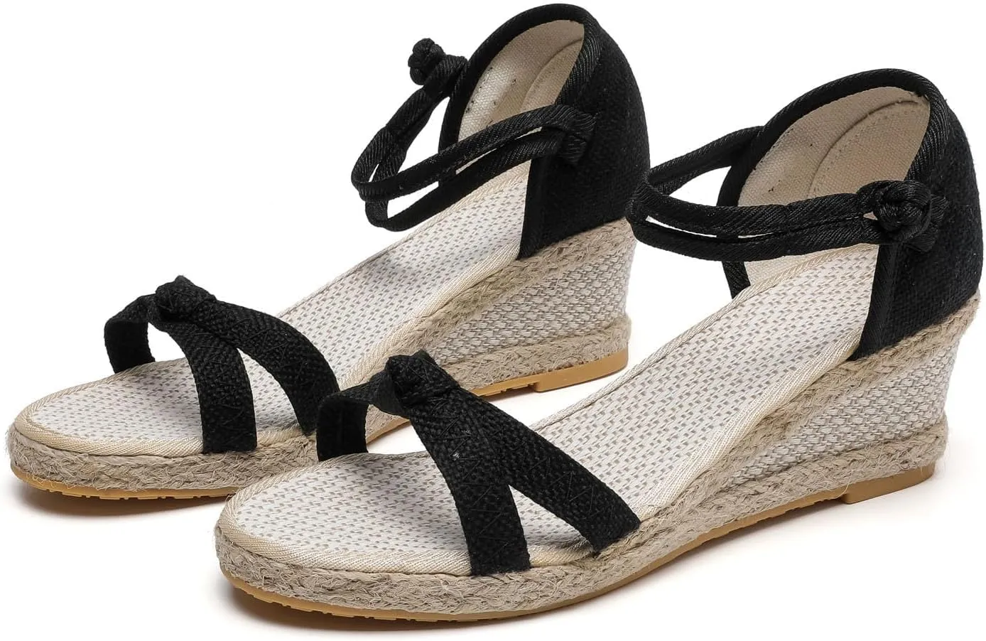 Dressy Open Toe Sandals Platform Wedge with Cushioned Insole and Ankle Strap Buckle,Strappy Comfortable Summer Orthopedic Flat Arch Support Casual Strappy Espadrille Walking Slippers