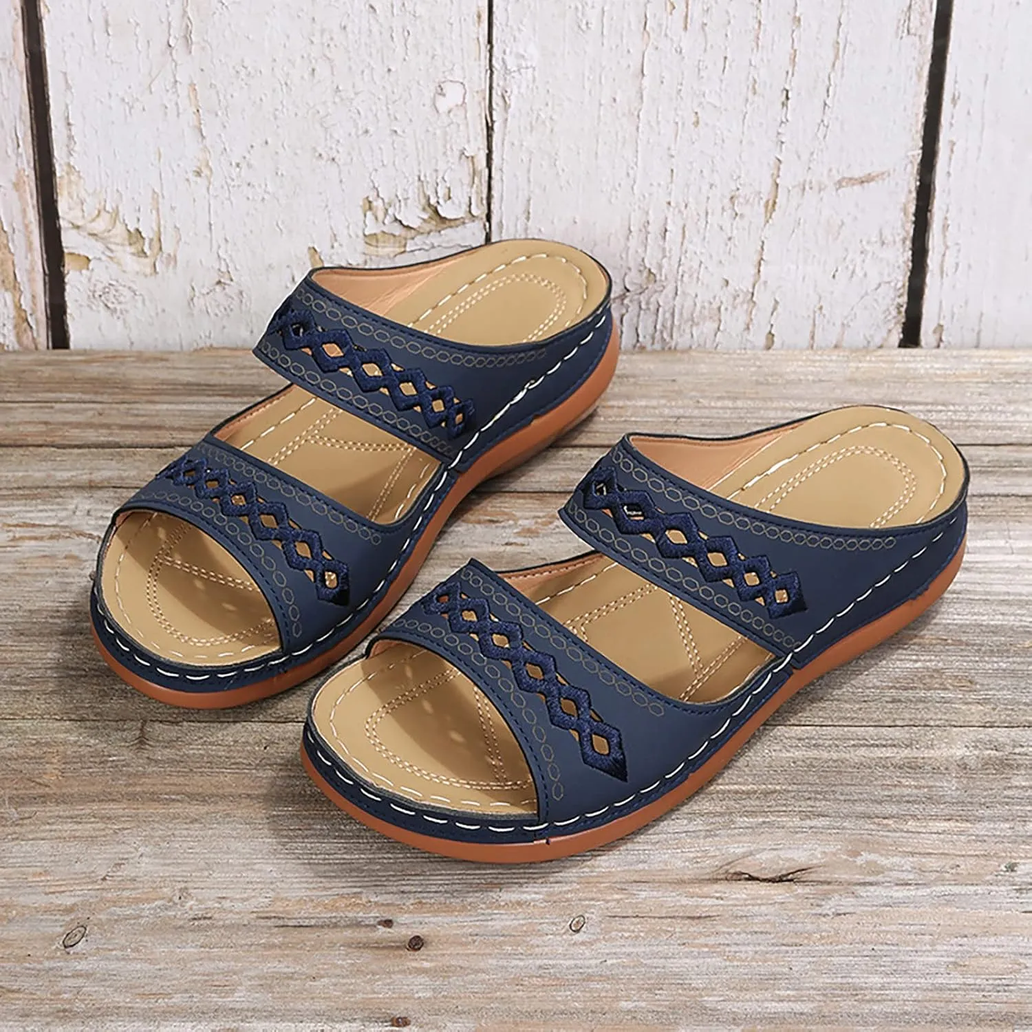 Eduavar Walking Sandals Women Comfort, Womens Sandals Comfortable Slip On Sandals Open Toe Slip On Walking Sandals Shoes