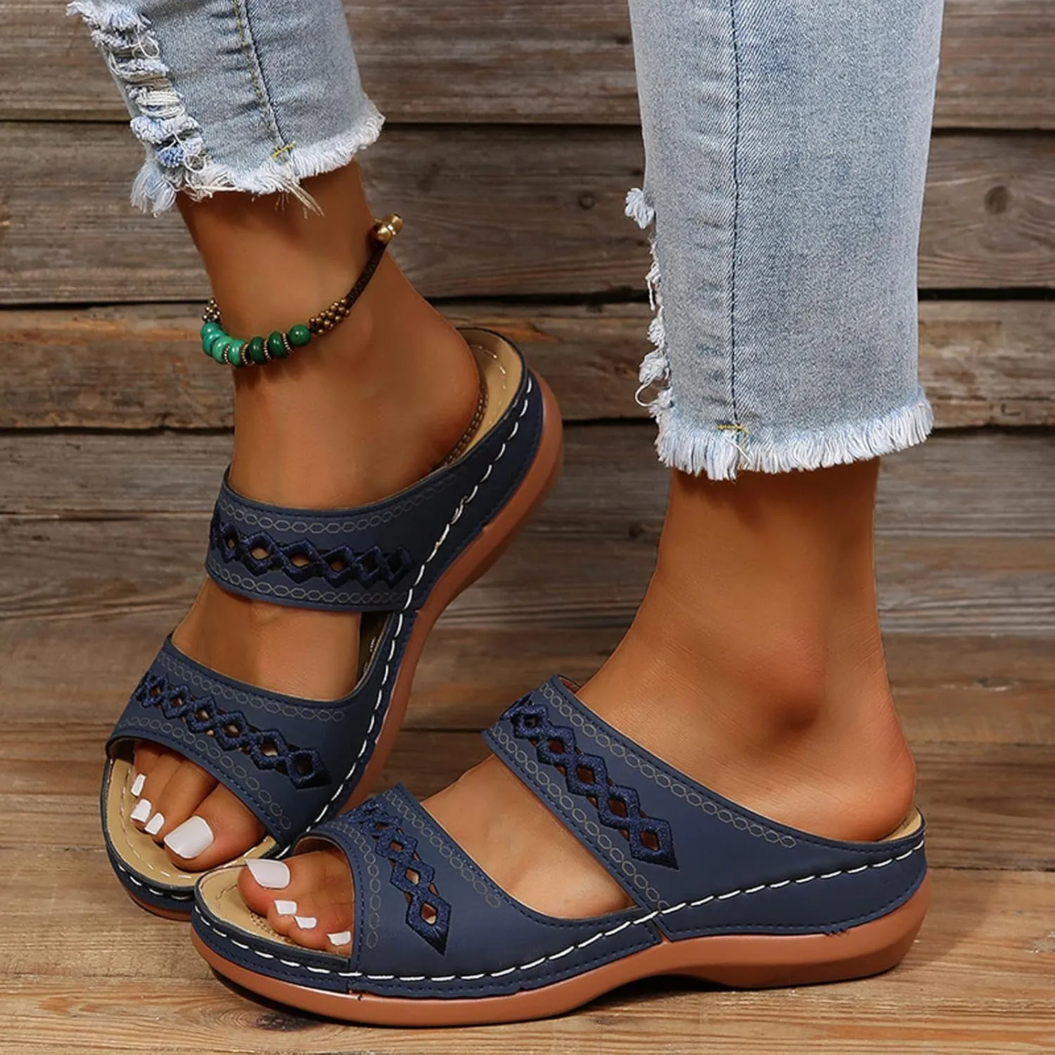 Eduavar Walking Sandals Women Comfort, Womens Sandals Comfortable Slip On Sandals Open Toe Slip On Walking Sandals Shoes