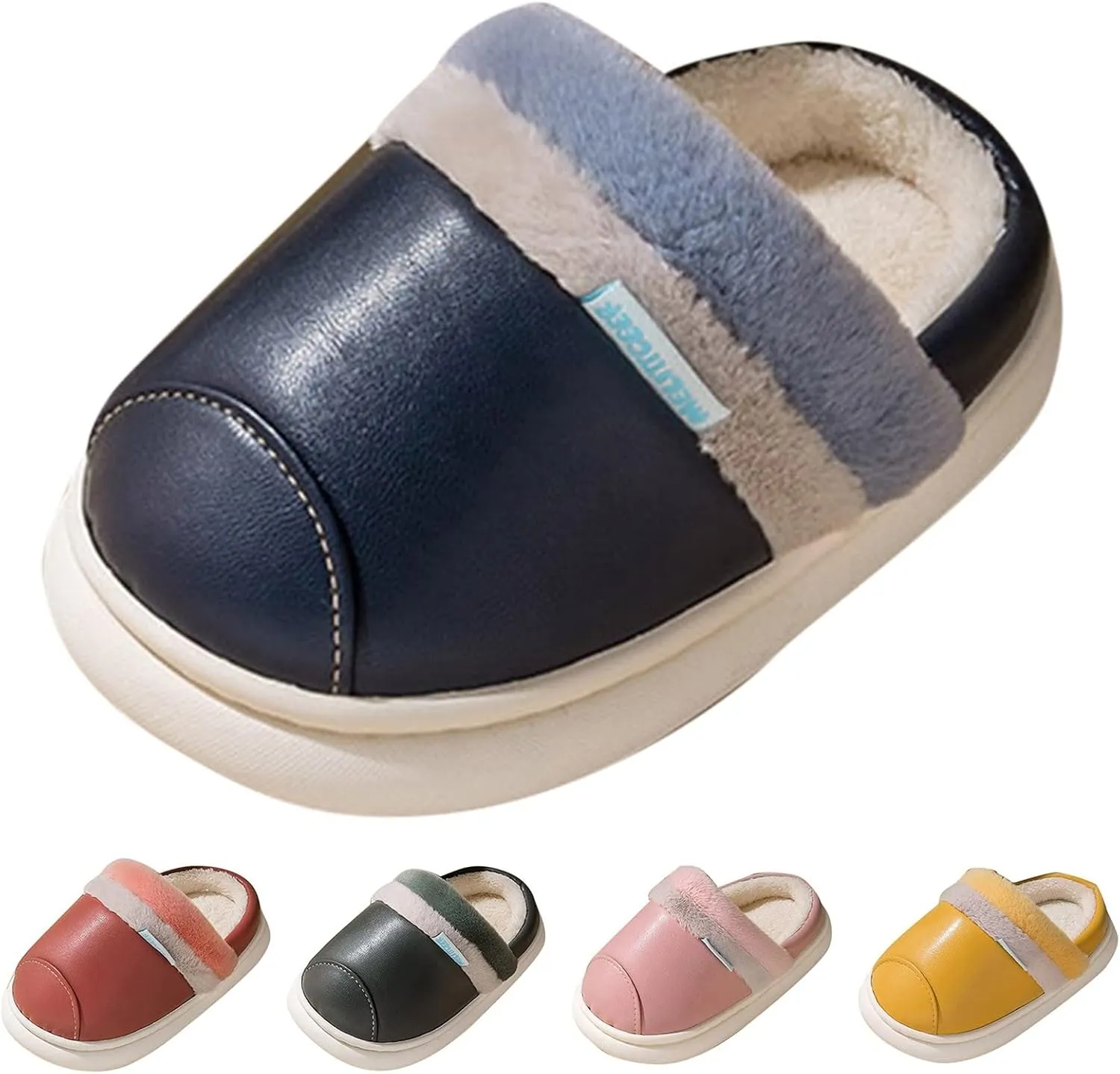 Fashion Cute Autumn and Winter Boys and Girls Slippers Flat Bottom Round Toe Soft Warm and Comfortable Solid with 6