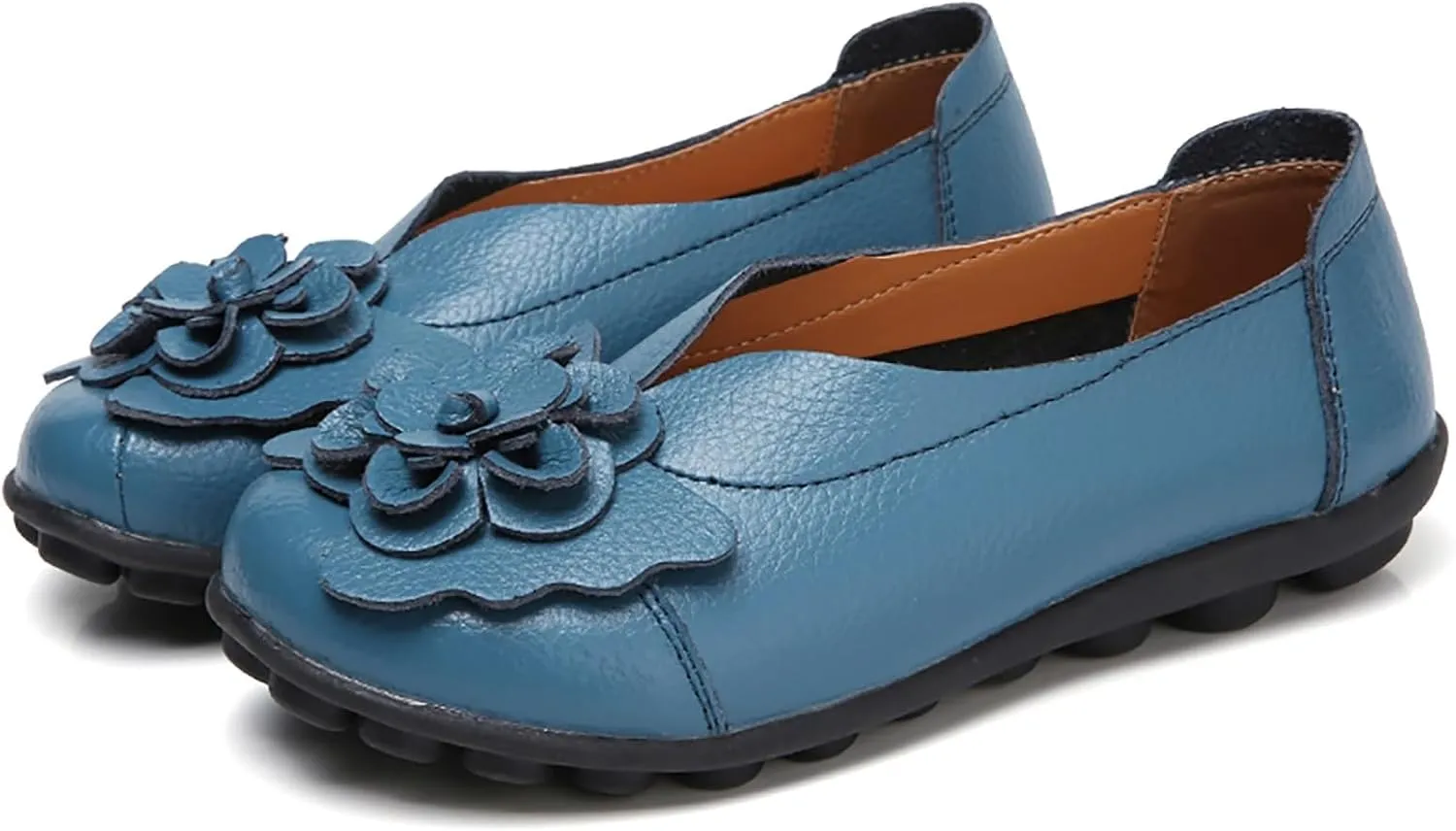 Flat Loafers for Women Comfortable Slip on Round Toe Slingback Soft Soles Moccasins with Flowers Walking Casual Dressy Lightweight Flat Shoes Nurse Driving Work Shoes Breathable Fashion Footwear