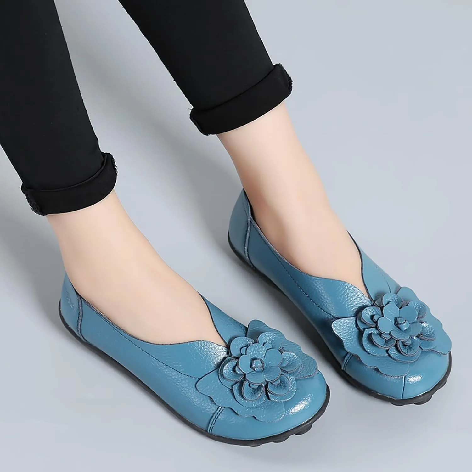 Flat Loafers for Women Comfortable Slip on Round Toe Slingback Soft Soles Moccasins with Flowers Walking Casual Dressy Lightweight Flat Shoes Nurse Driving Work Shoes Breathable Fashion Footwear