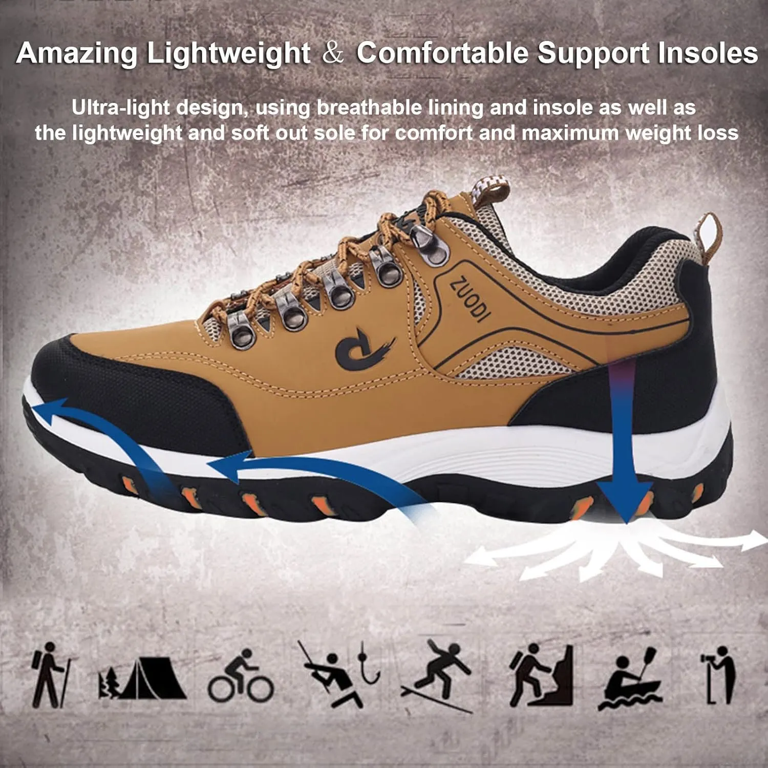 Hiking Shoes for Men Lightweight Walking Shoes Outdoor Trailing Sneakers Non-Slip Sneakers Hiking Walking Shoes