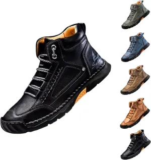 Hillde Mens Shoes, Men's Casual Leather Handmade Non-Slip Arch Support Loafers
