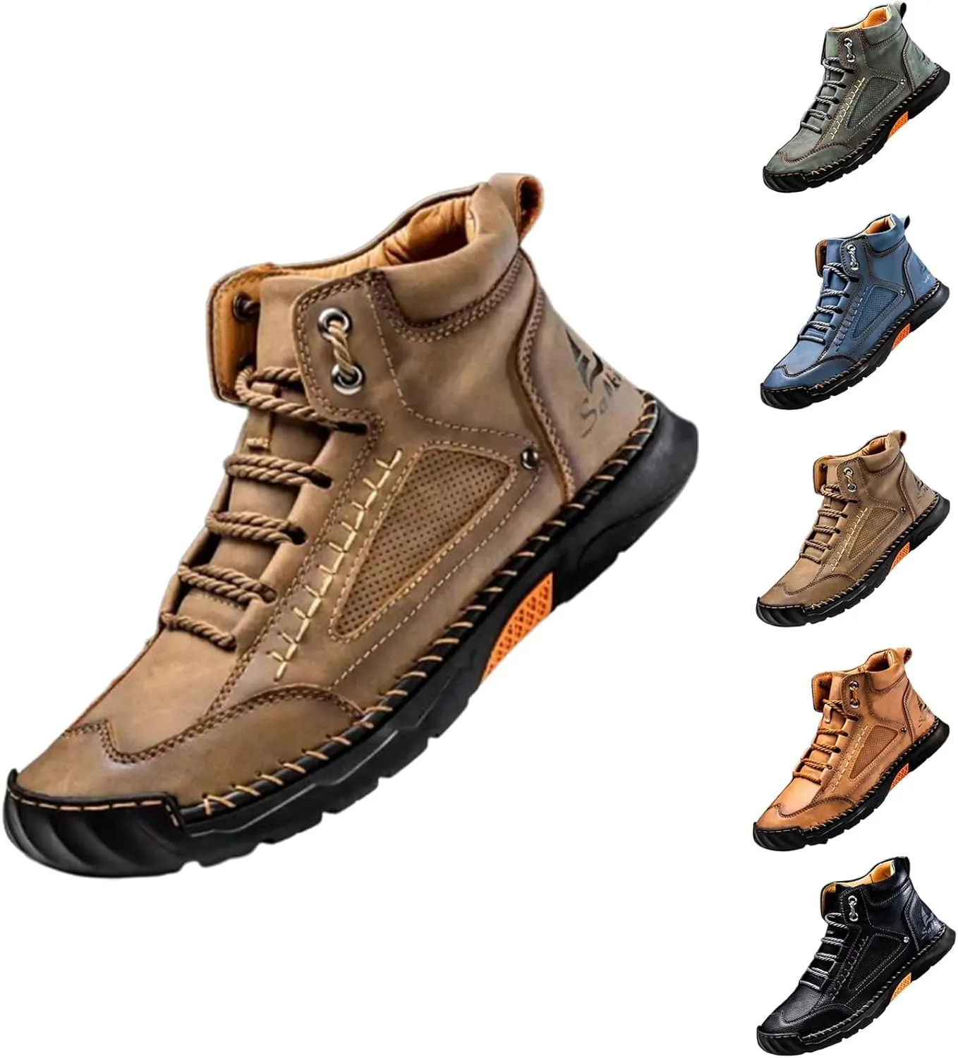 Hillde Mens Shoes, Men's Casual Leather Handmade Non-Slip Arch Support Loafers