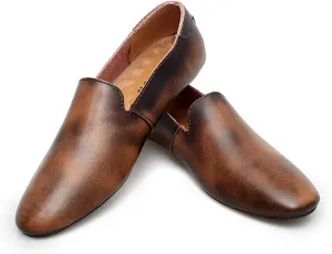 HOOENG Smoking Loafer for Men Tuxedo Toafers Genuine Leather Pointed Toe Vintage Lightweight Anti-Slip Flat Heel Casual Slip on (Color : Brown, Size : 8)