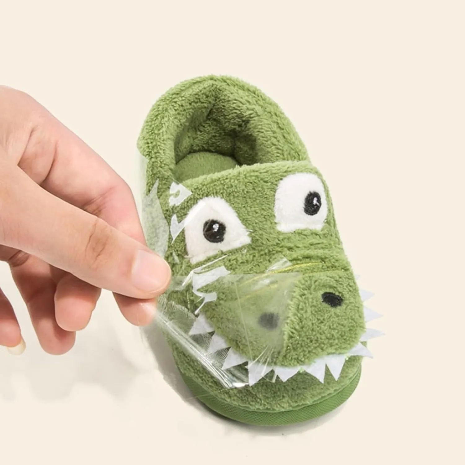 Kids Cartoon Dinosaur Slippers Boys Girls Plush Non-Slip House Slippers Fleece Warm Soft Slip-On Bedroom Shoes