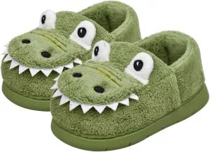 Kids Cartoon Dinosaur Slippers Boys Girls Plush Non-Slip House Slippers Fleece Warm Soft Slip-On Bedroom Shoes