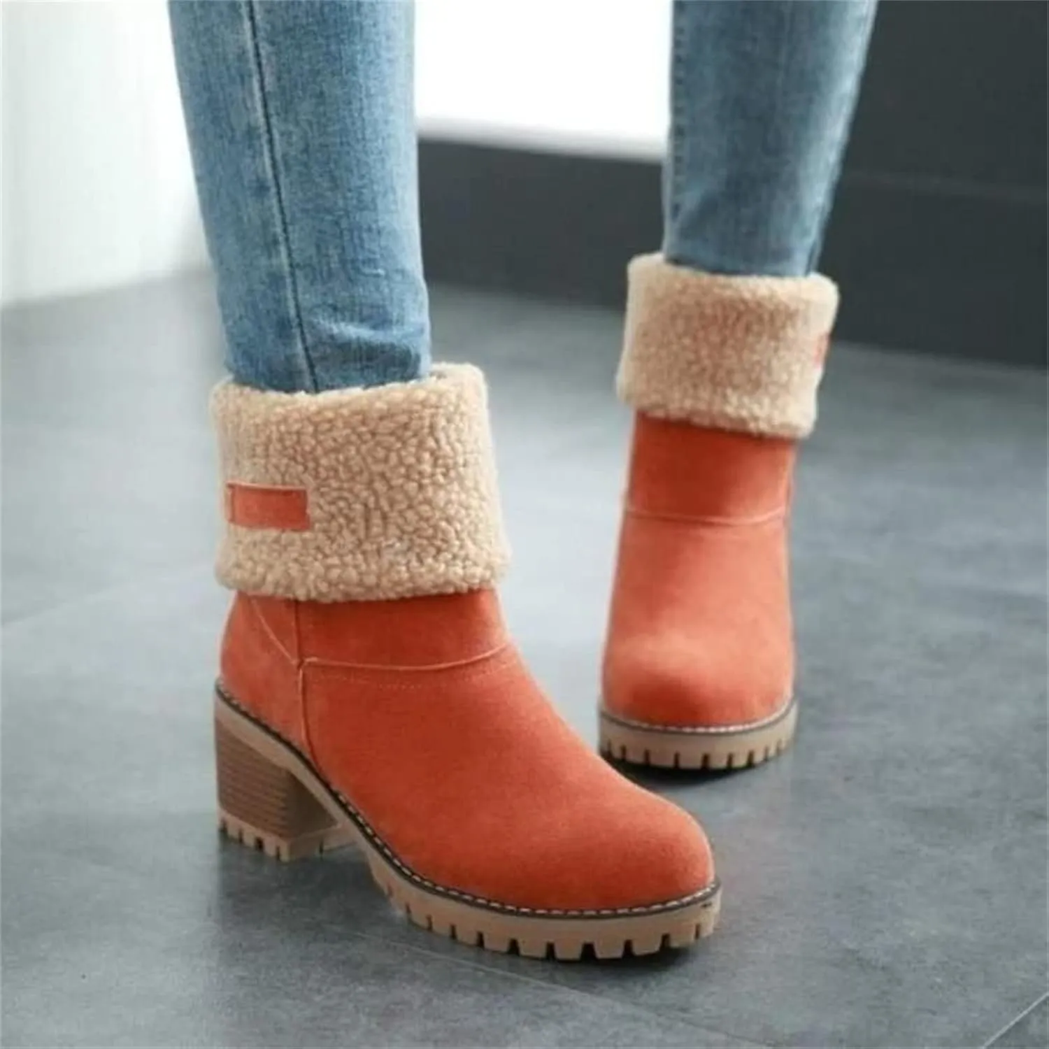 Ladmiple Snow Boots For Women Cute Wide Calf Winter Boots Classic Faux Fur Lined Slip On Fashion Casual Warm Ankle Booties
