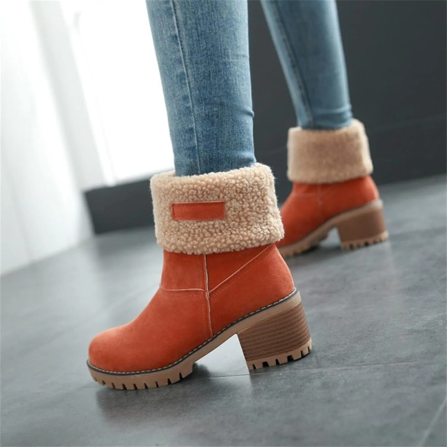 Ladmiple Snow Boots For Women Cute Wide Calf Winter Boots Classic Faux Fur Lined Slip On Fashion Casual Warm Ankle Booties
