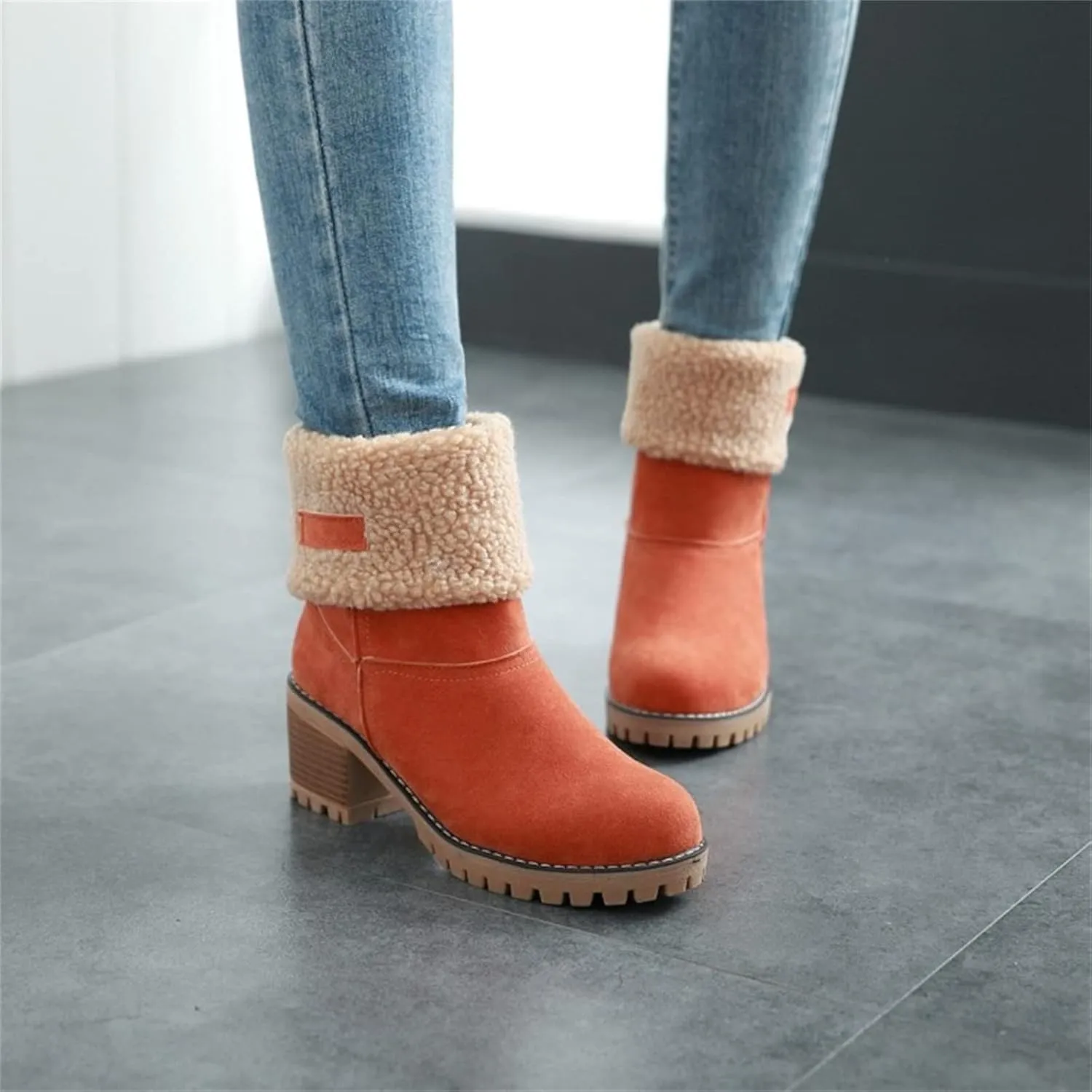 Ladmiple Snow Boots For Women Cute Wide Calf Winter Boots Classic Faux Fur Lined Slip On Fashion Casual Warm Ankle Booties