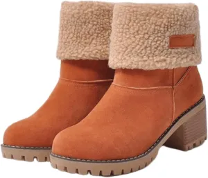 Ladmiple Snow Boots For Women Cute Wide Calf Winter Boots Classic Faux Fur Lined Slip On Fashion Casual Warm Ankle Booties