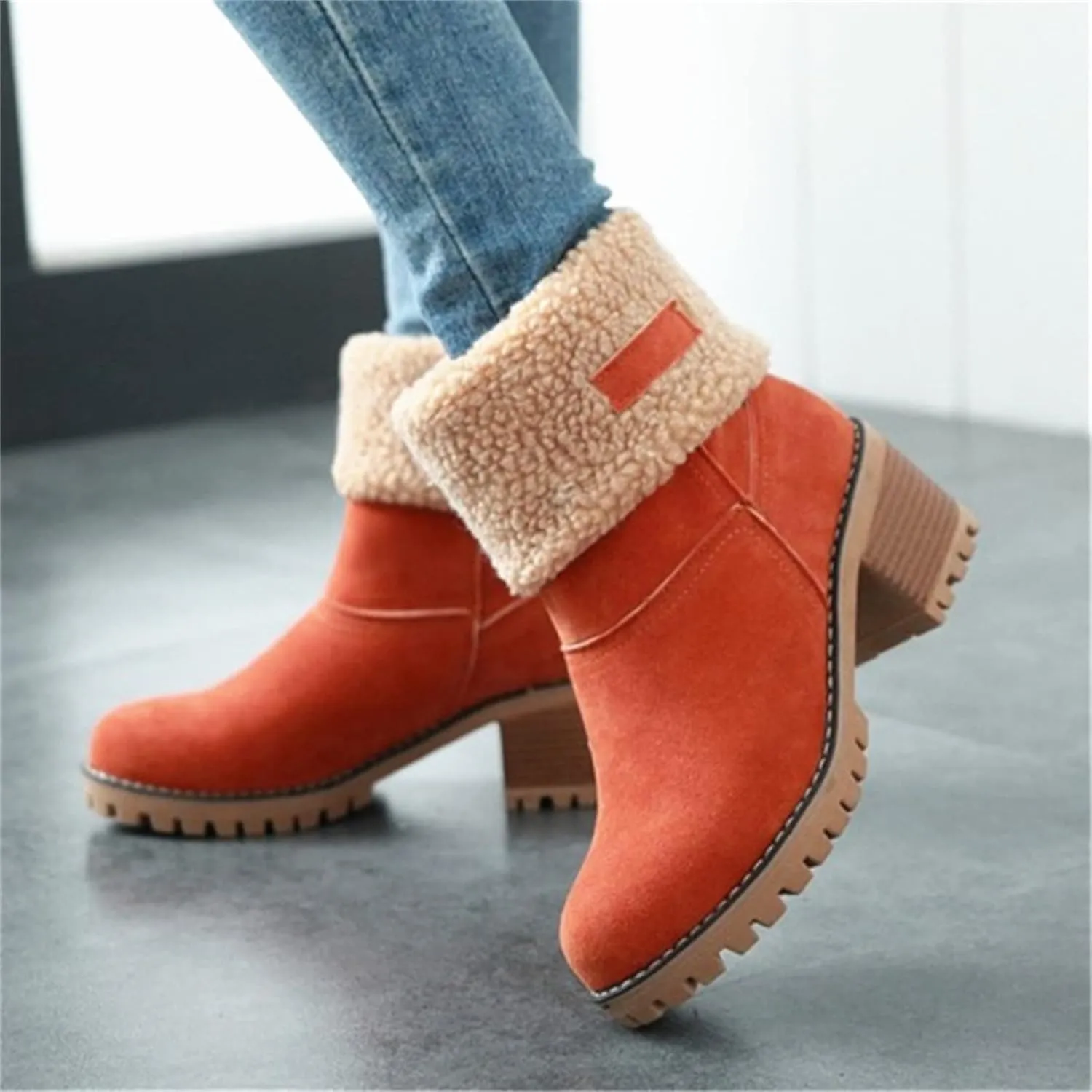 Ladmiple Snow Boots For Women Cute Wide Calf Winter Boots Classic Faux Fur Lined Slip On Fashion Casual Warm Ankle Booties