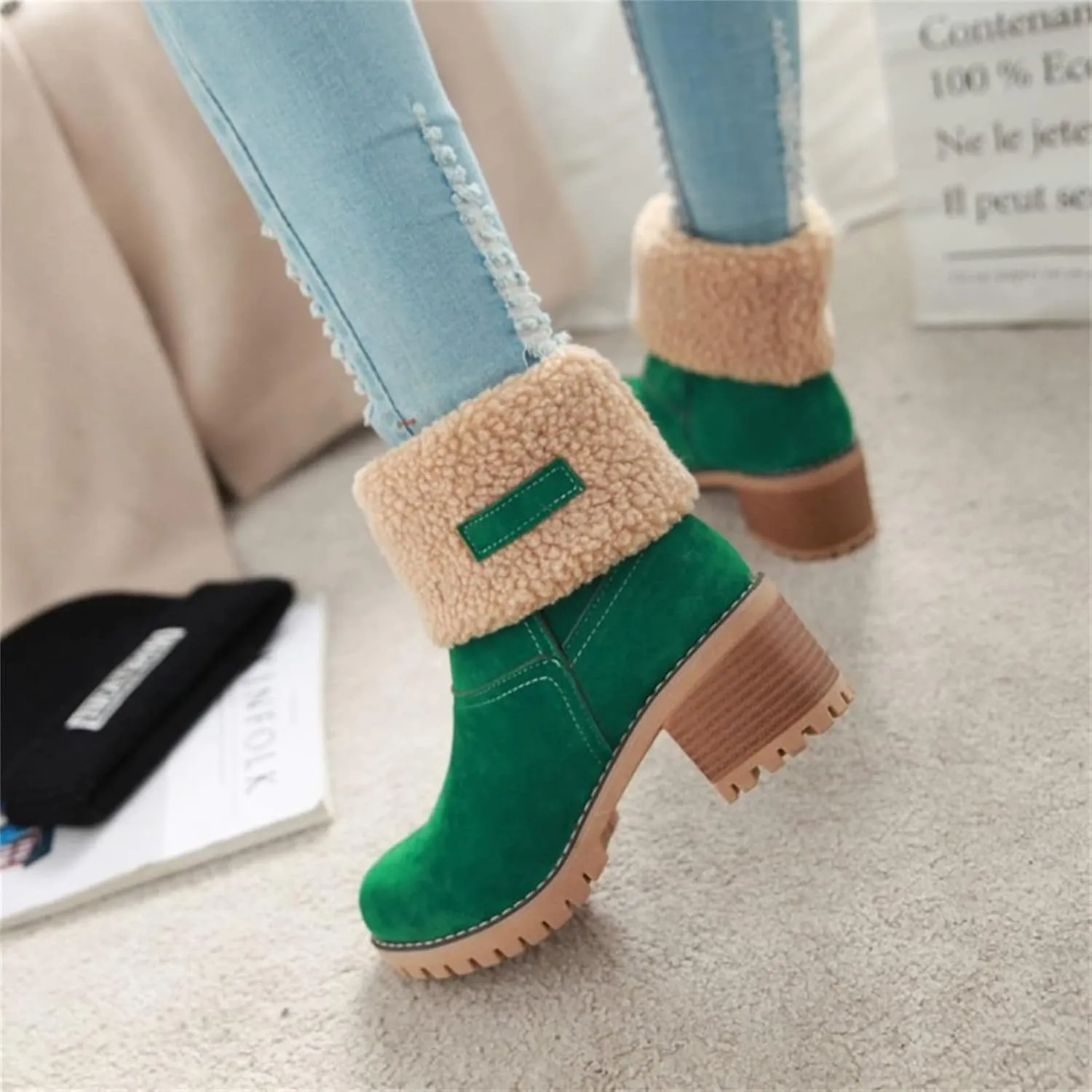 Ladmiple Snow Boots For Women Tall Mid Calf Warm Fur Lined Winter Boots Outdoor Slip On Comfortable Fashion Walking Shoes