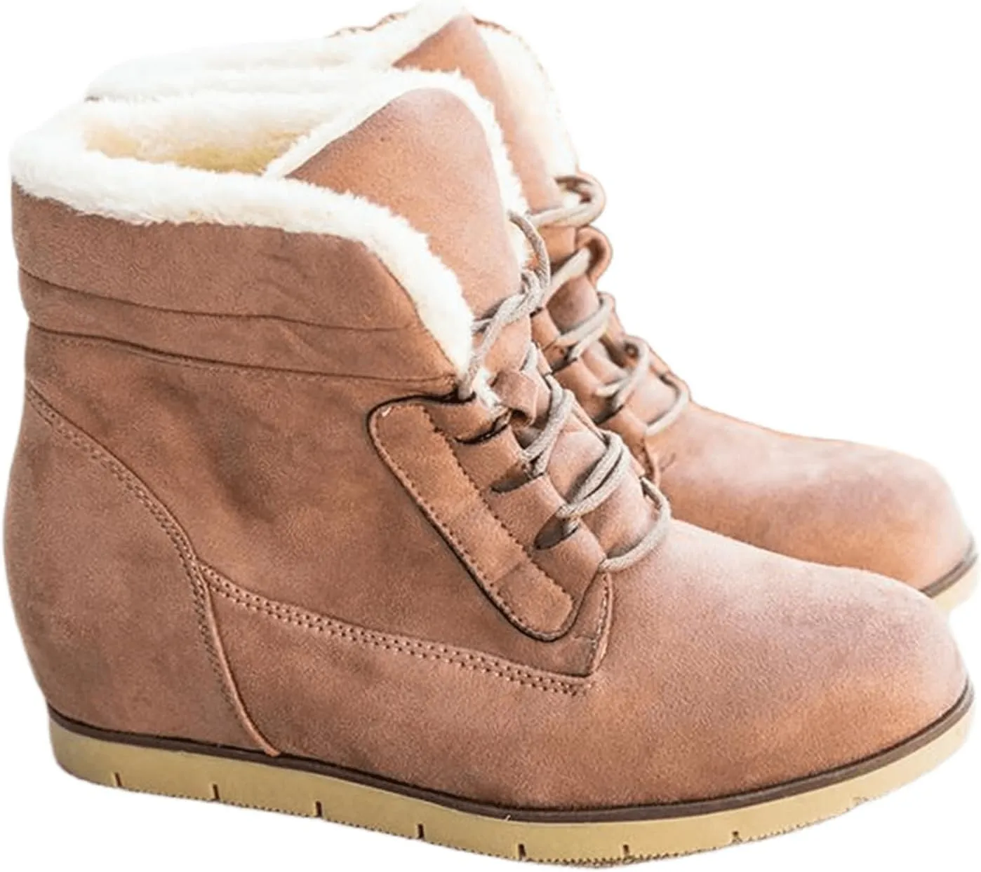 Ladmiple Snow Boots For Women Wide Width High-top Winter Boots Lace Up Warm Comfortable Outdoor Fur Lined Ankle Booties