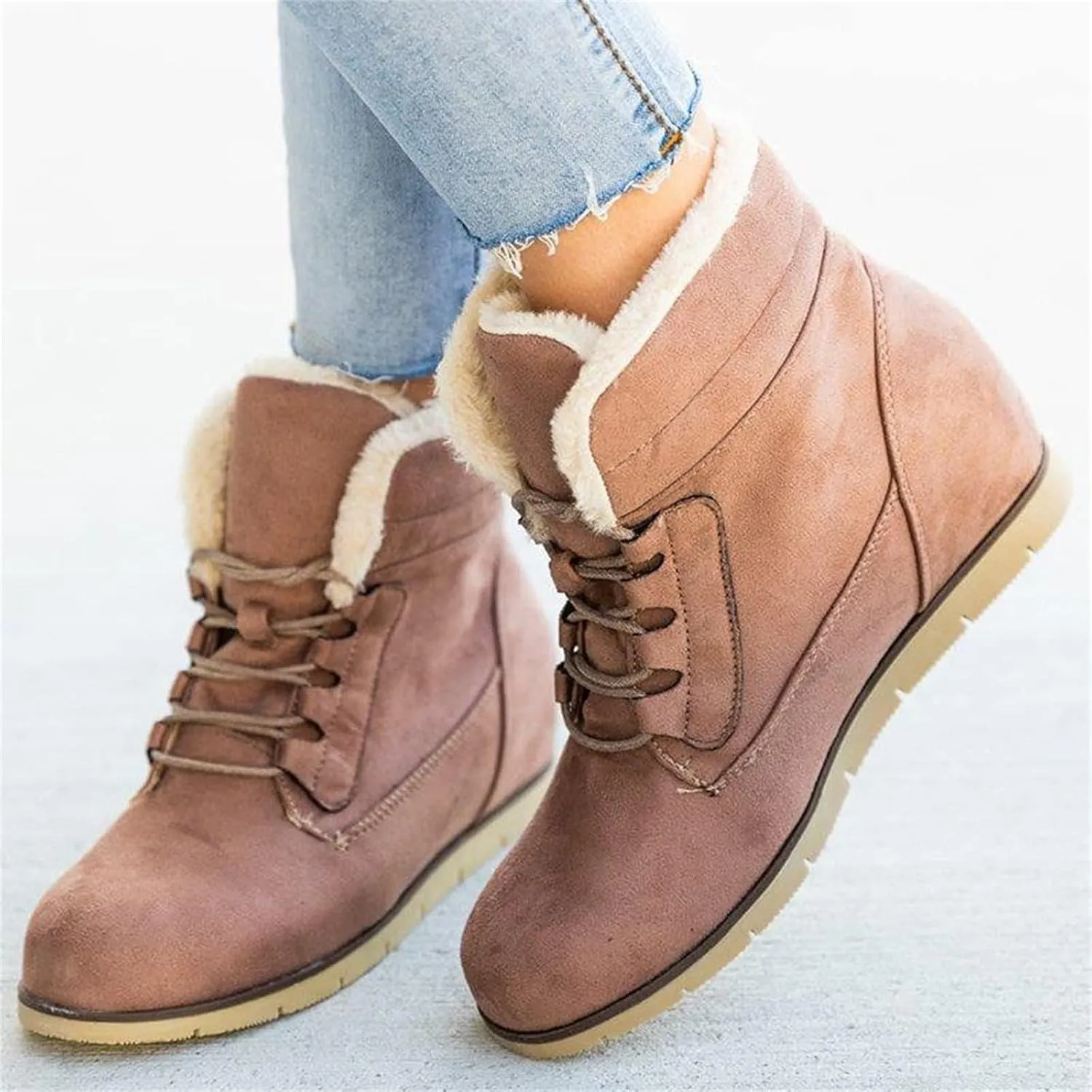 Ladmiple Snow Boots For Women Wide Width High-top Winter Boots Lace Up Warm Comfortable Outdoor Fur Lined Ankle Booties