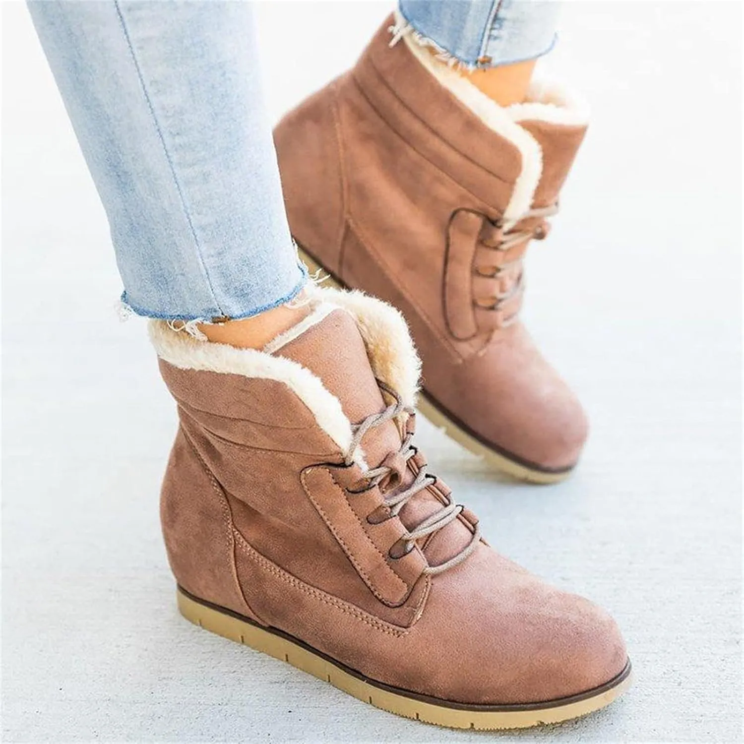 Ladmiple Snow Boots For Women Wide Width High-top Winter Boots Lace Up Warm Comfortable Outdoor Fur Lined Ankle Booties