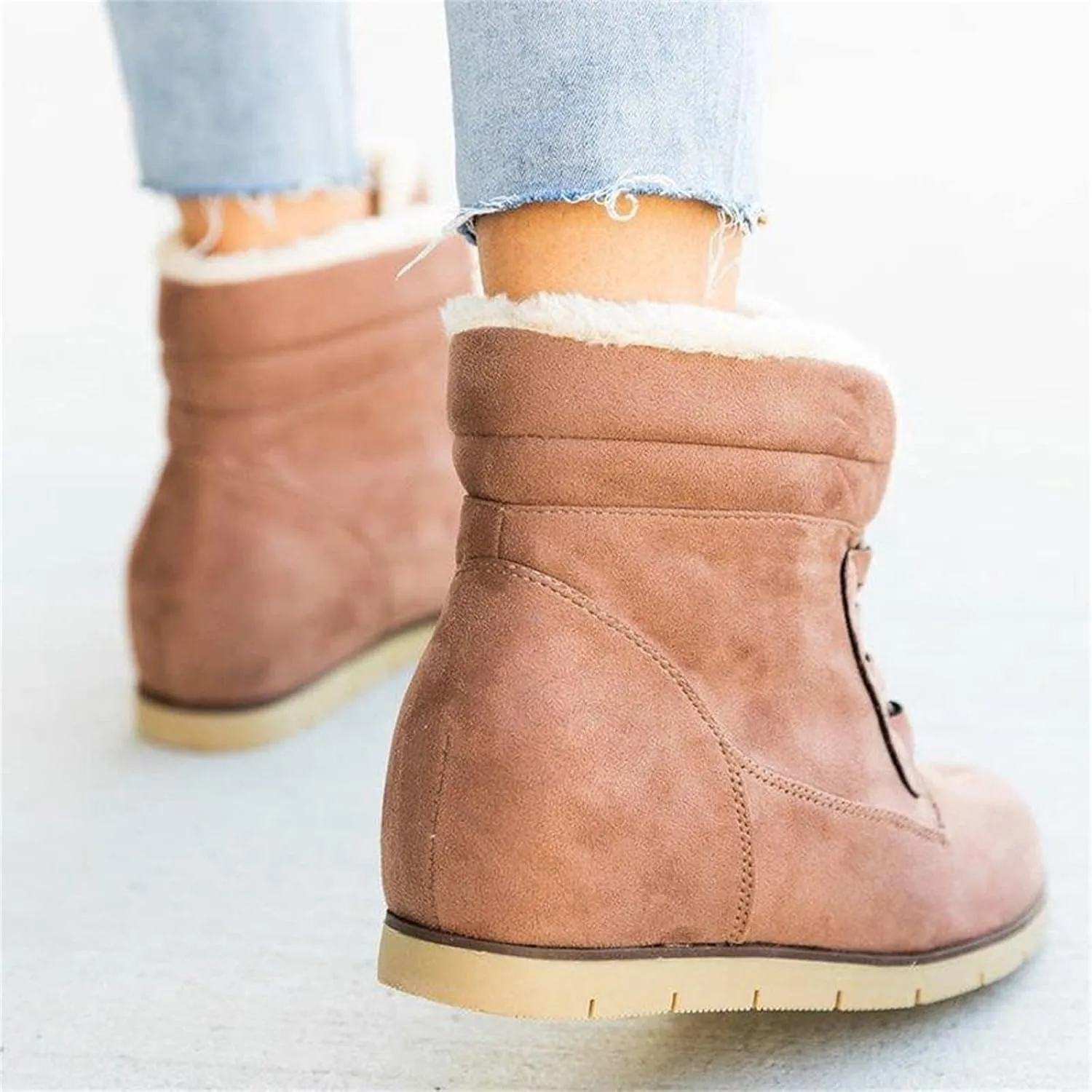 Ladmiple Snow Boots For Women Wide Width High-top Winter Boots Lace Up Warm Comfortable Outdoor Fur Lined Ankle Booties