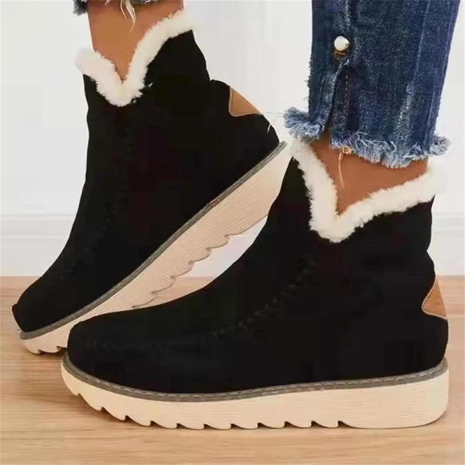 Ladmiple Trending Winter Boots For Women 2024 Snow Boots Warm Fur Lined Anti-Slip Ankle Booties Outdoor Slip On Loafers Shoes