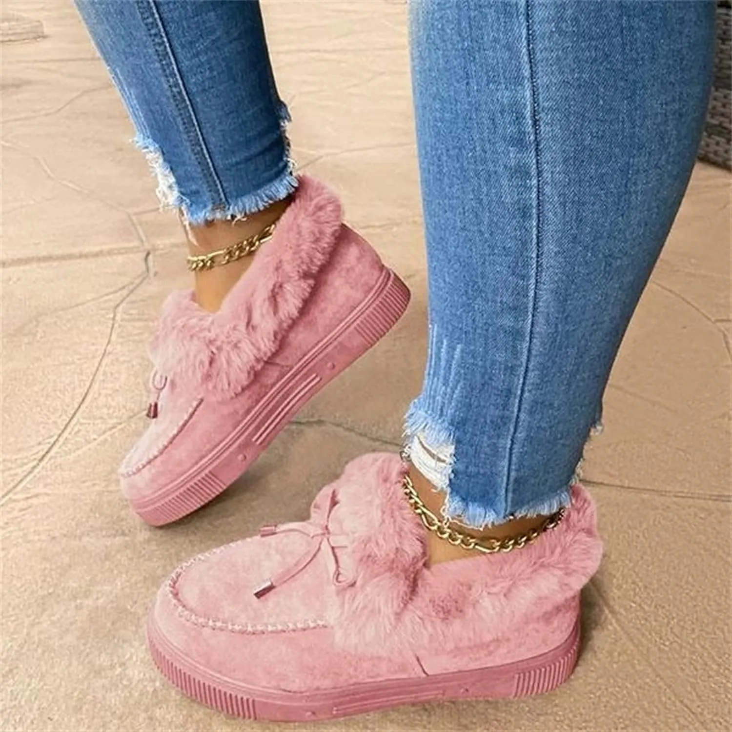 Ladmiple Winter Boots For Women 2024 Fashion Snow Warm Ankle Booties Comfortable Slip On Fur Lined Walking Winter Shoes