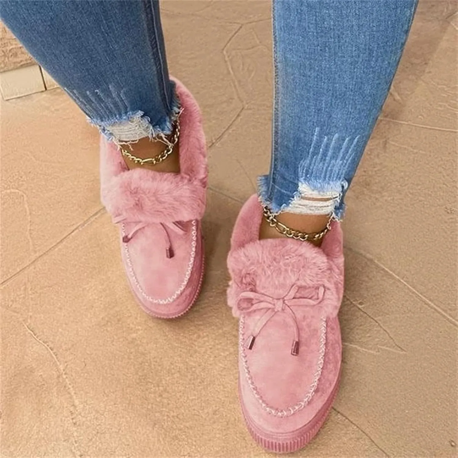 Ladmiple Winter Boots For Women 2024 Fashion Snow Warm Ankle Booties Comfortable Slip On Fur Lined Walking Winter Shoes