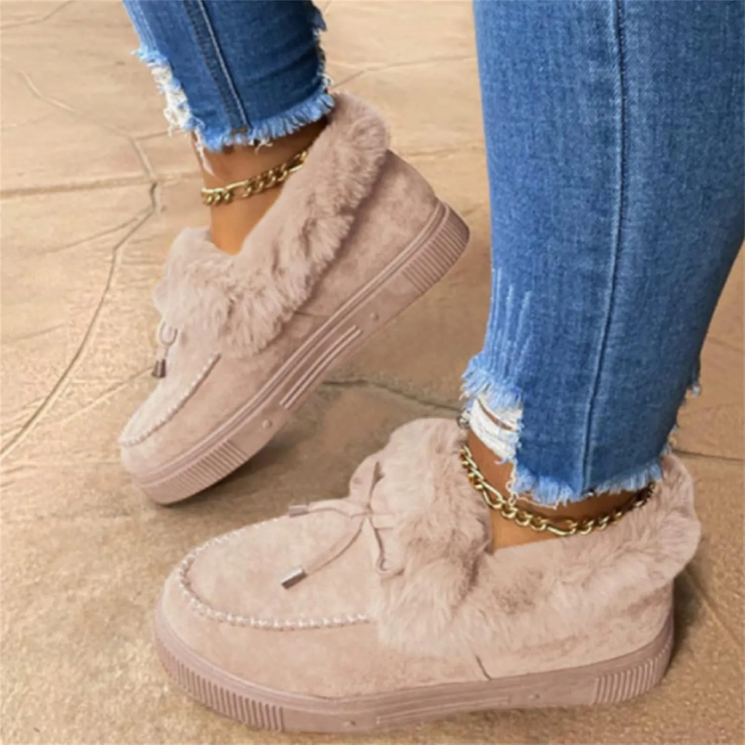 Ladmiple Winter Boots For Women 2024 Fashion Snow Warm Ankle Booties Comfortable Slip On Fur Lined Walking Winter Shoes