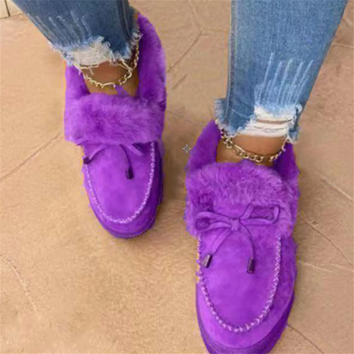 Ladmiple Winter Boots For Women Fashion Warm Fur Lined Snow Boots Outdoor Slip On Comfortable Fashion Short Ankle Booties