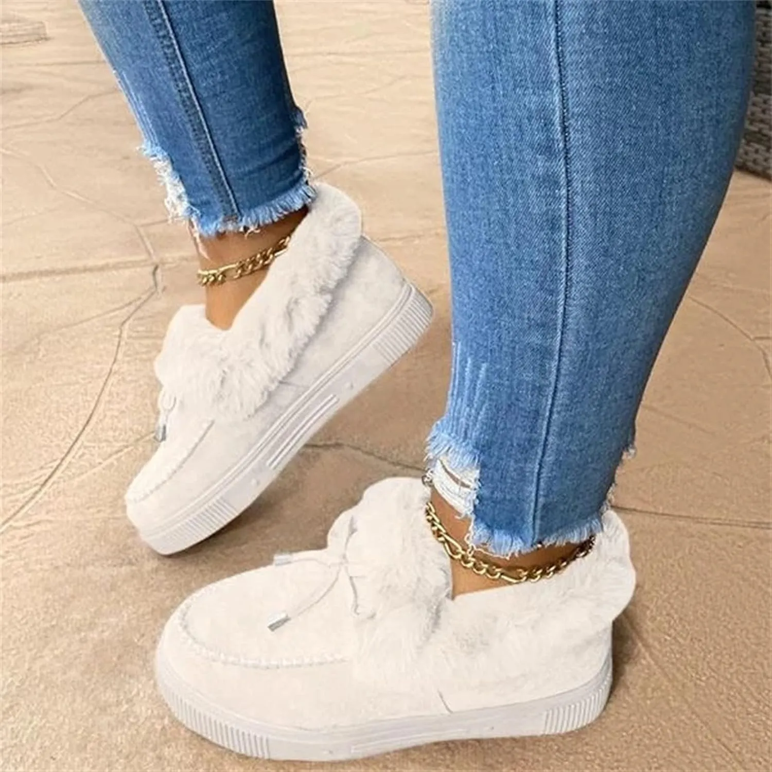 Ladmiple Winter Boots For Women Fashion Warm Fur Lined Snow Boots Outdoor Slip On Comfortable Fashion Short Ankle Booties