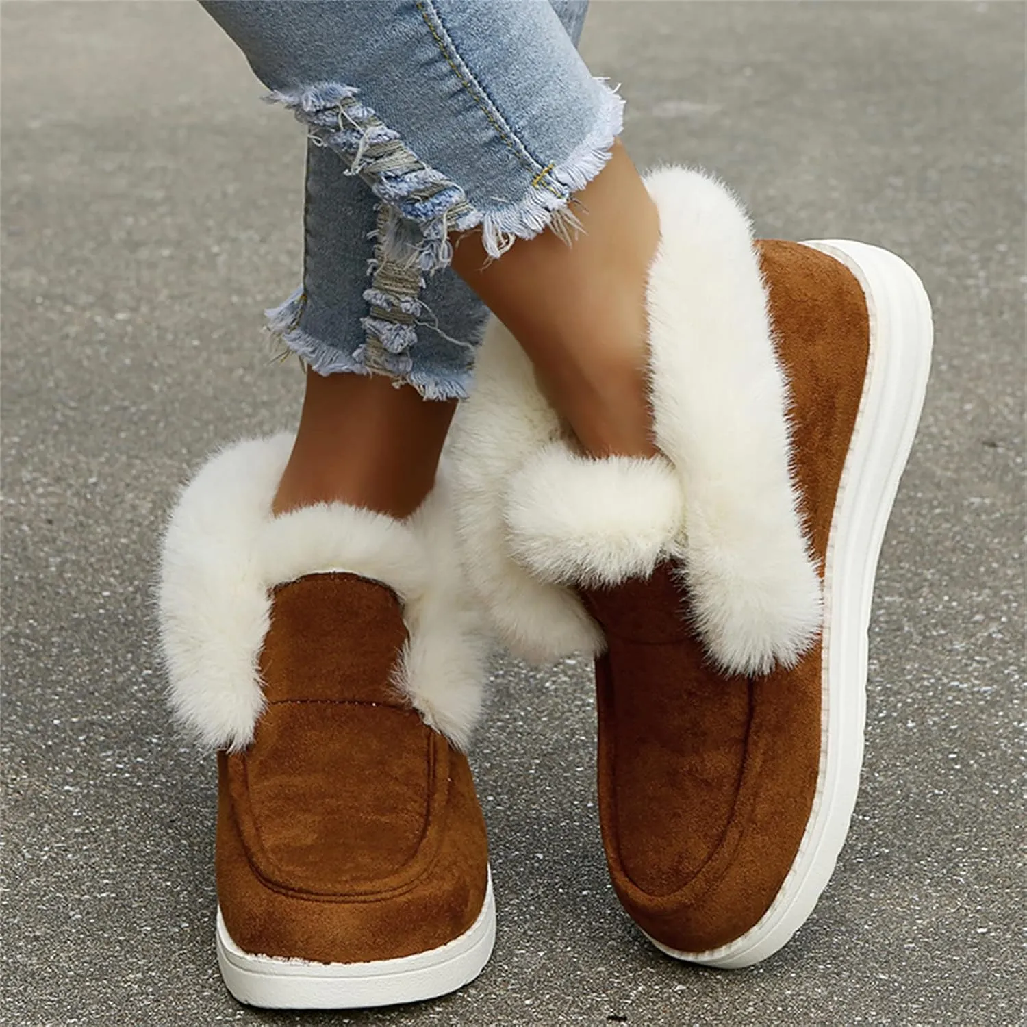 Ladmiple Winter Boots For Women Warm Fur Lined Snow Boots Outdoor Ankle Booties Slip On Comfortable Fashion Loafers Shoes