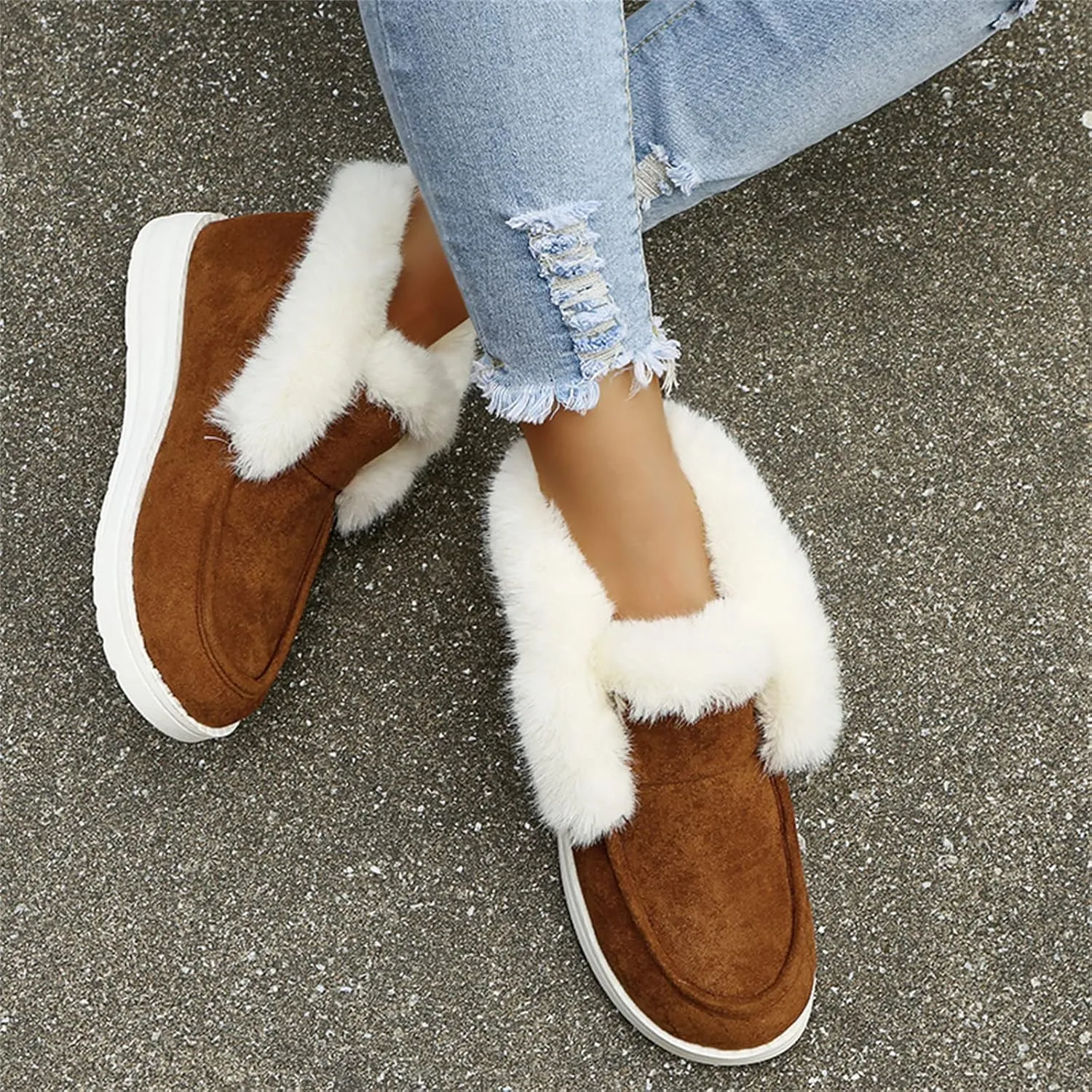 Ladmiple Winter Boots For Women Warm Fur Lined Snow Boots Outdoor Ankle Booties Slip On Comfortable Fashion Loafers Shoes