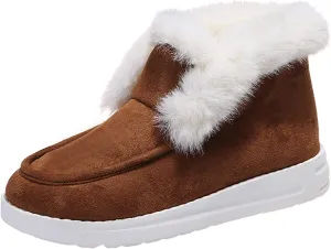 Ladmiple Winter Boots For Women Warm Fur Lined Snow Boots Outdoor Ankle Booties Slip On Comfortable Fashion Loafers Shoes